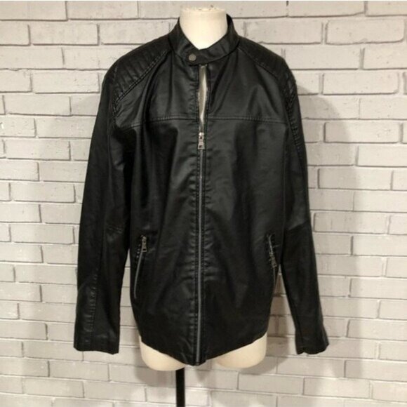 Barneys New York Other - Barneys Originals Black Faux Leather Biker / Moto Jacket - Size XL‎